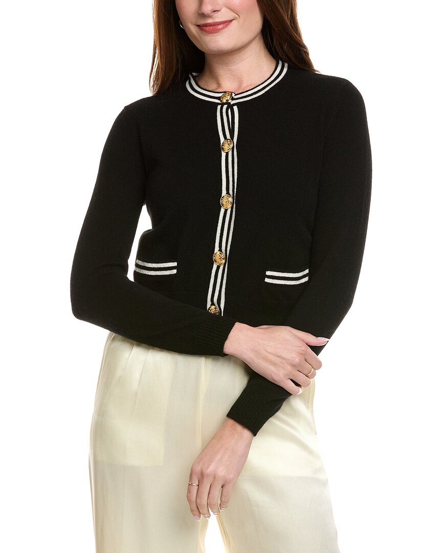 Hannah Rose Double Tipped Cropped Cashmere Cardigan In Black