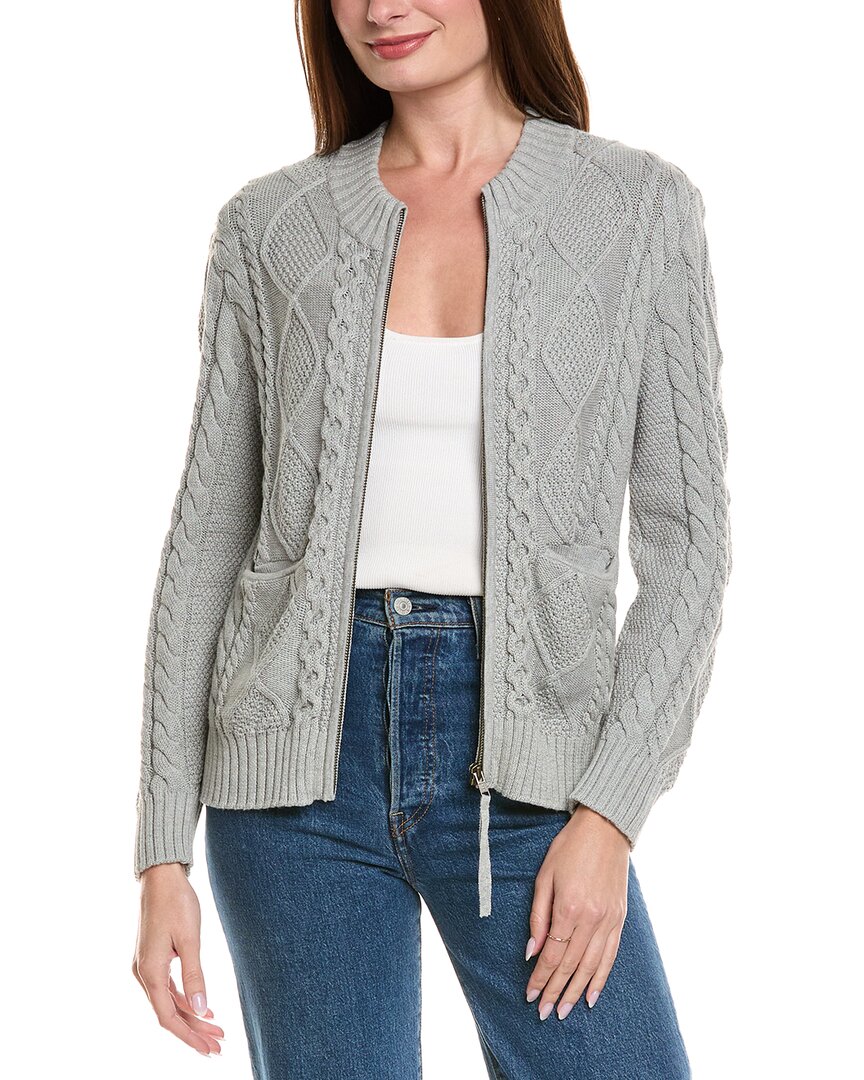 Hannah Rose Cable Full Zip Cashmere-blend Cardigan In Grey