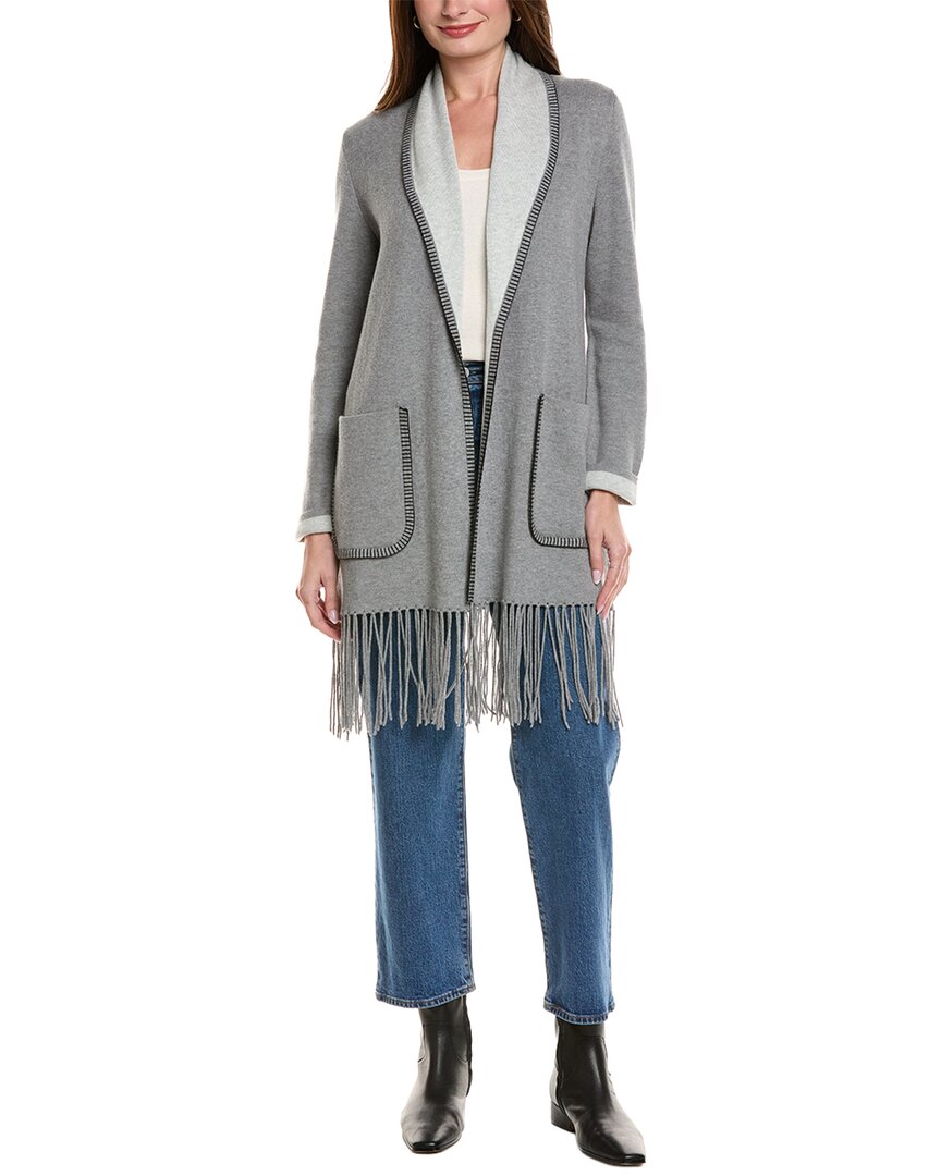 Hannah Rose Long Fringe Cashmere-blend Cardigan In Gray