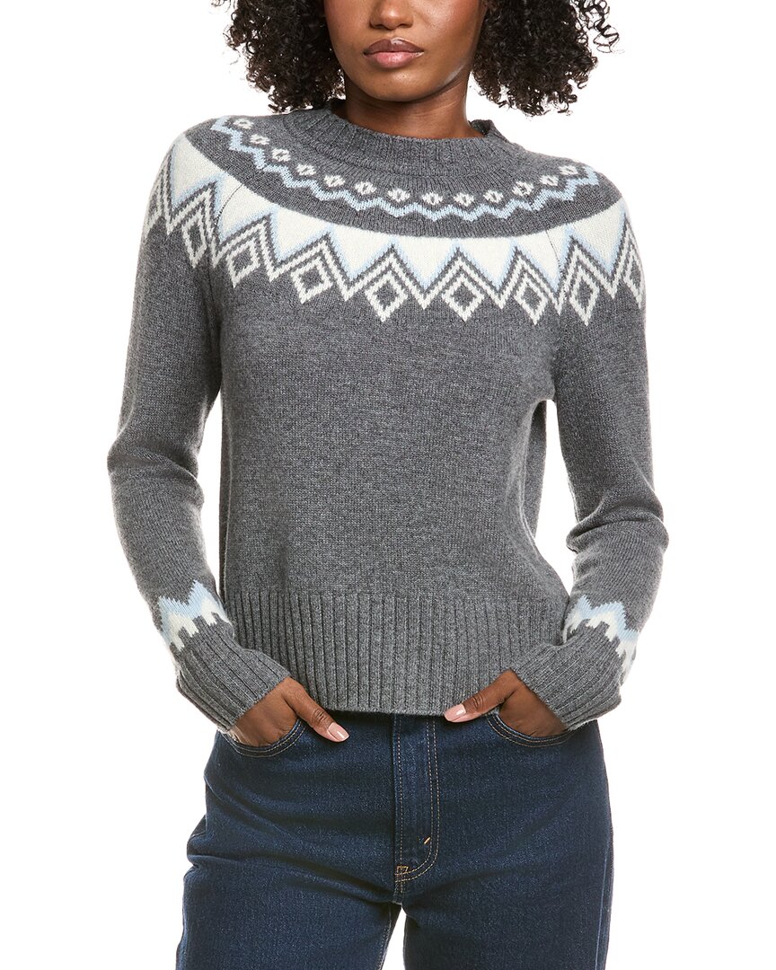 Hannah Rose Fairisle Raglan Wool Sweater In Gray