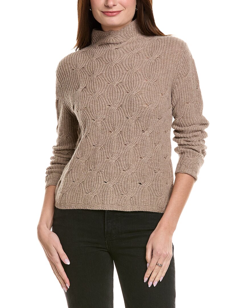 Hannah Rose Shaker Cable Funnel Neck Wool & Cashmere-blend Sweater In Brown