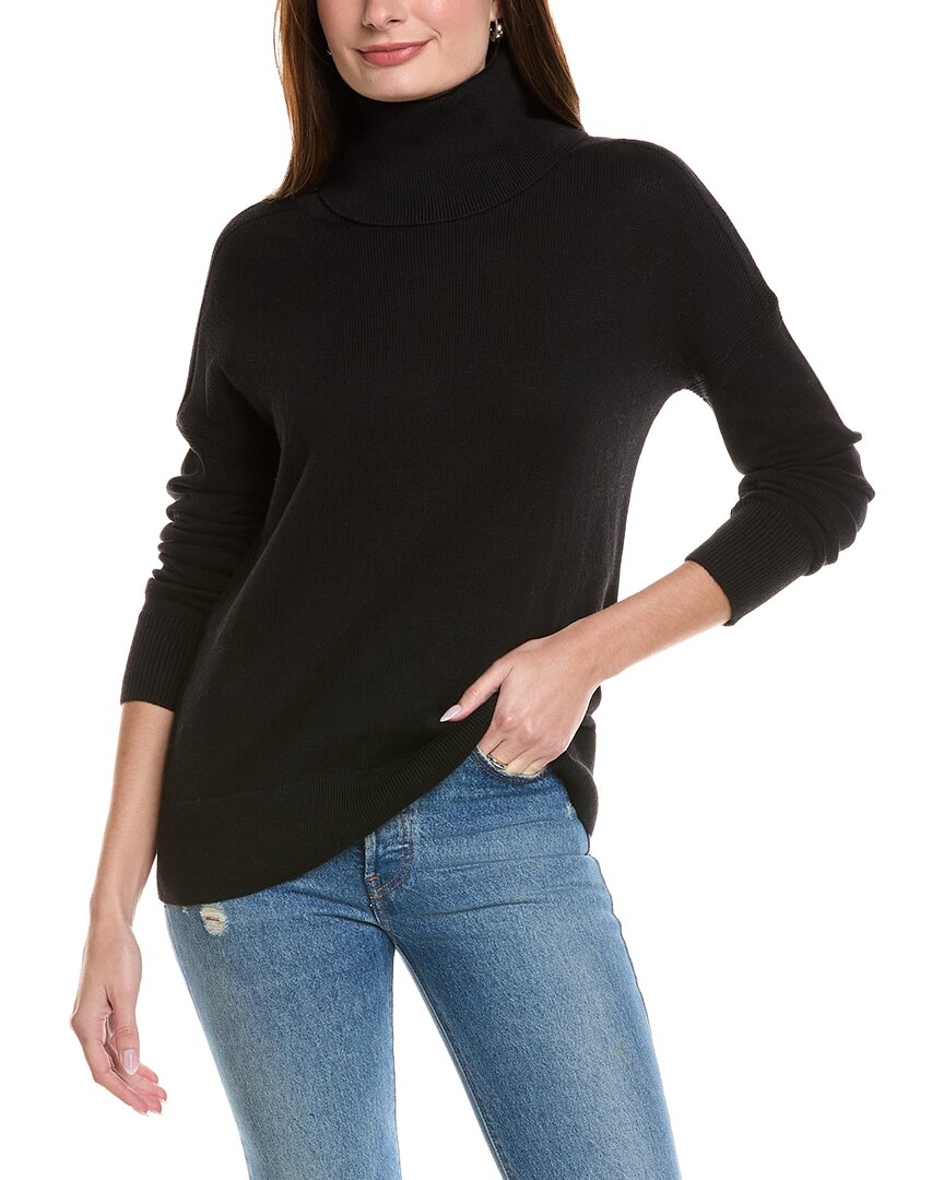 Hannah Rose Boxy Turtleneck Cashmere-blend Sweater In Black