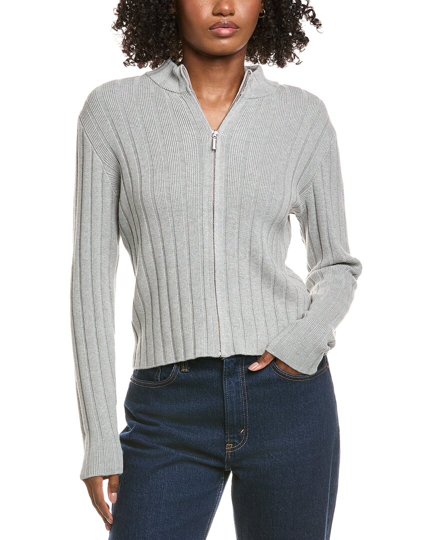 Hannah Rose Full Zip Ribbed Cashmere-blend Cardigan In Gray