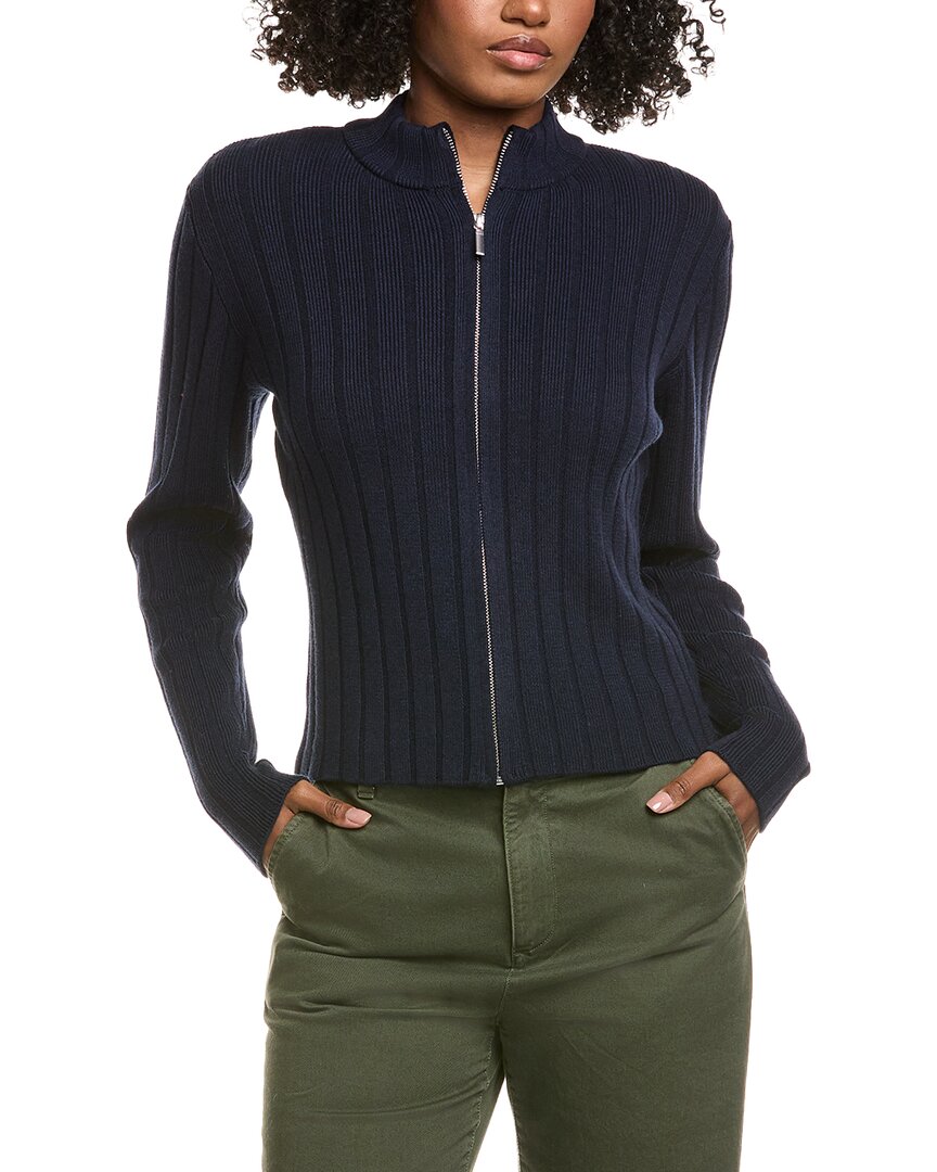 Hannah Rose Full Zip Ribbed Cashmere-blend Cardigan In Black