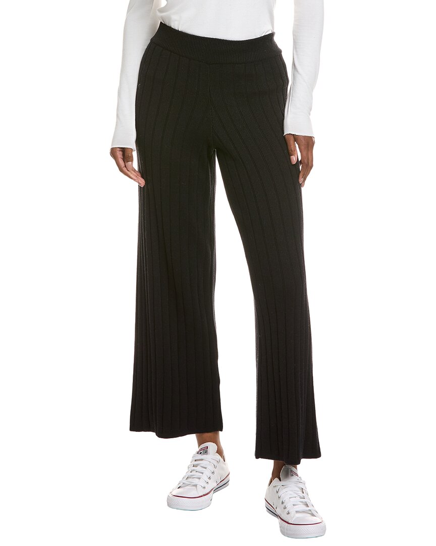 Hannah Rose Ribbed Wide Leg Cashmere-blend Pant In Black