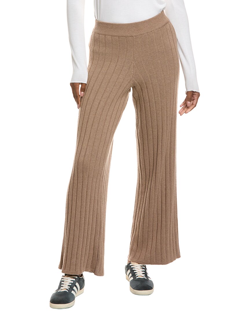 Hannah Rose Ribbed Wide Leg Cashmere-blend Pant In Brown