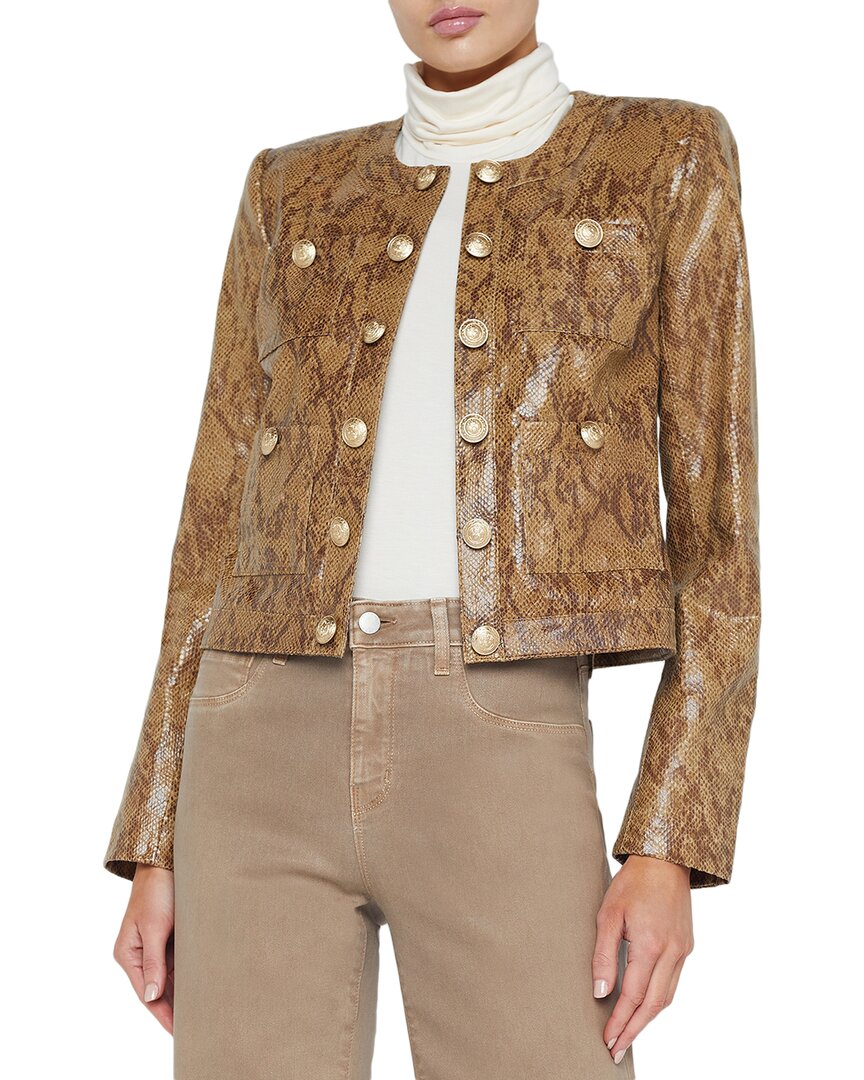 L'agence Jayde Snake Print Leather Jacket In Brown