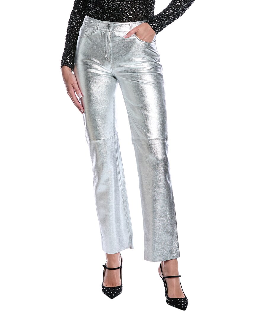 Allsaints Saige Foil Leather Trouser In Silver
