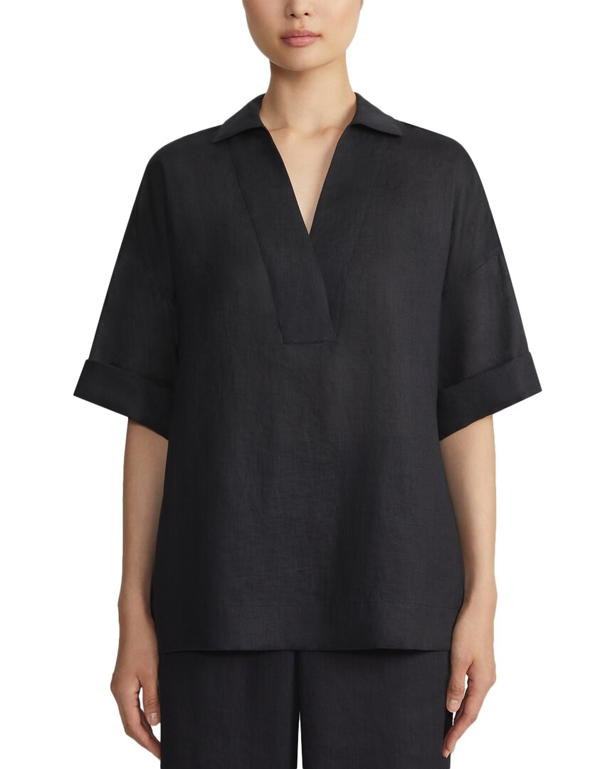 Lafayette 148 New York Plus Half Placket Camp Shirt In Black