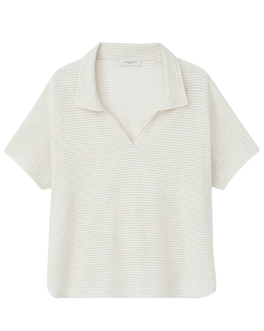 Lafayette 148 New York Curved Hem Polo Top In White
