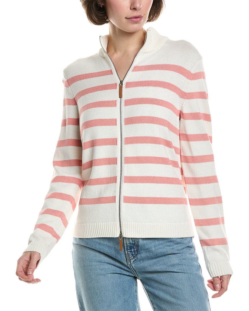 Lafayette 148 New York Stripe Fitted Leather-trim Silk-blend Bomber Jacket In Multi