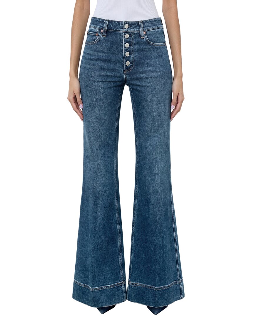 Alice And Olivia Missa High Rise Exposed Button Wide Leg Jeans In Lola Blue In Blue