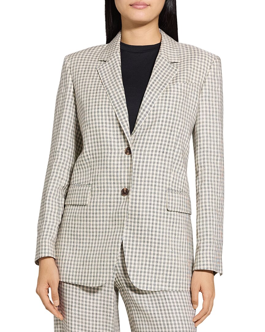 Theory Oversized Straight Linen-blend Blazer In White