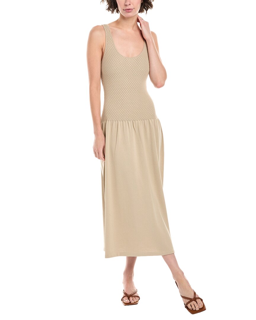 Theory Midi Dress In Textured Cotton-blend In Brown