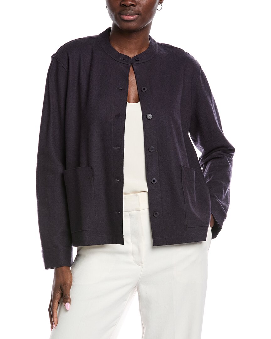 Eileen Fisher Mandarin Collar Wool Jacket In Multi