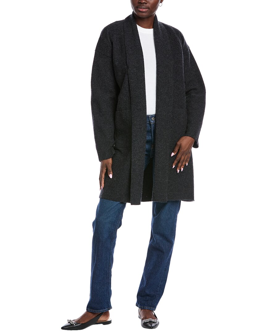 Eileen Fisher Petite High Collar Wool Coat In Gray
