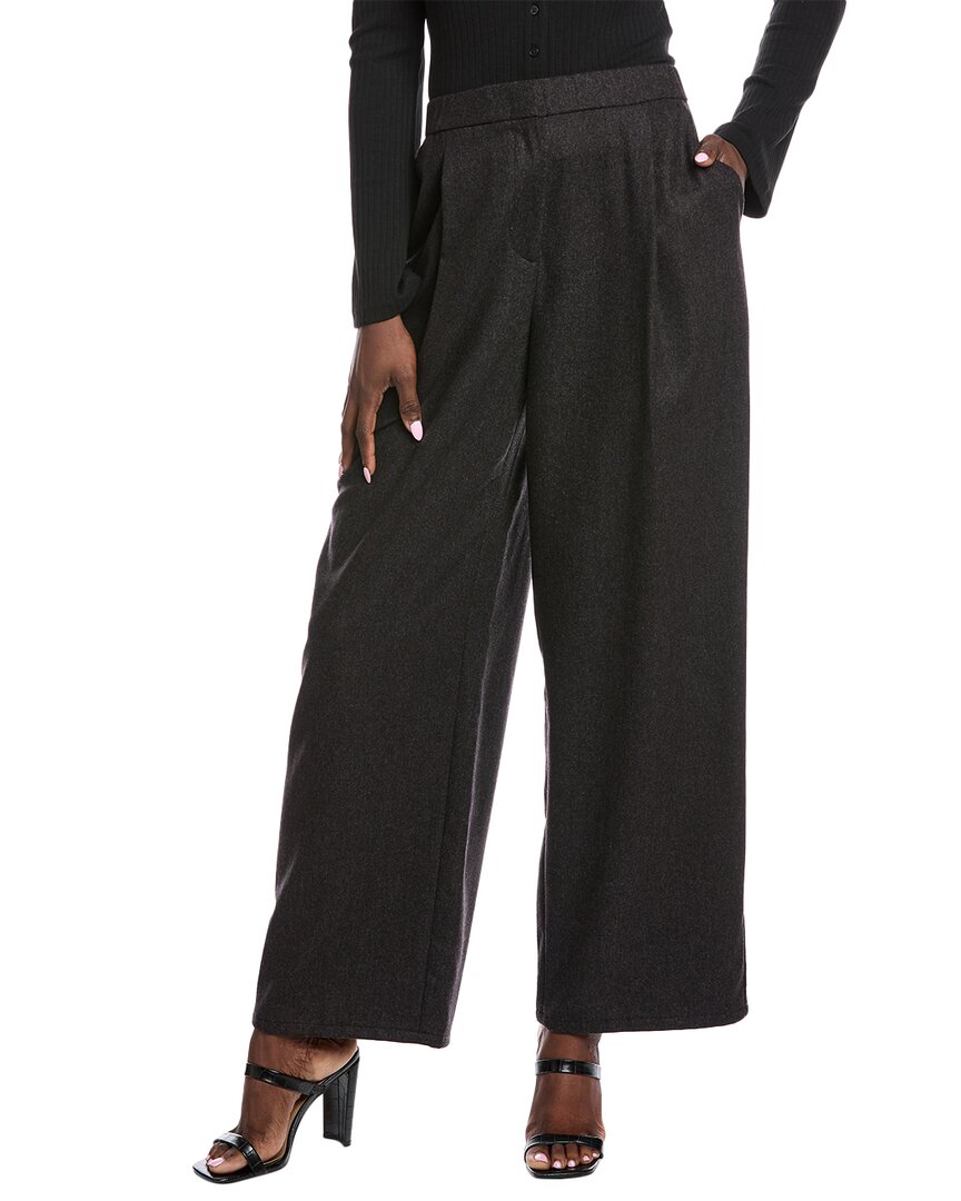 Eileen Fisher Pleated Front Linen Wide Leg Pant In Black