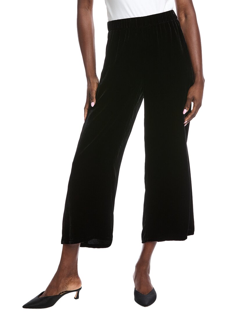 Eileen Fisher Petite Velvet Wide Silk-blend Ankle Pant In Black