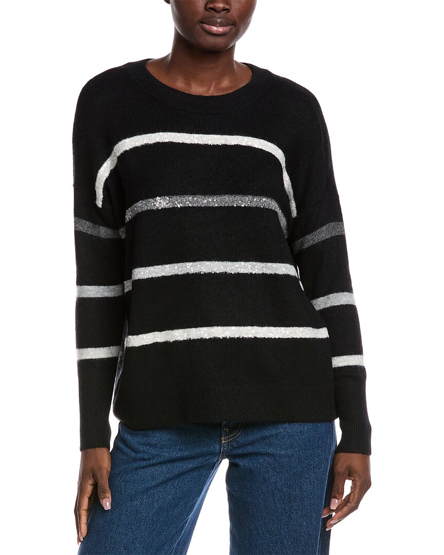 Vince Camuto Sequin Stripe Sweater In Black
