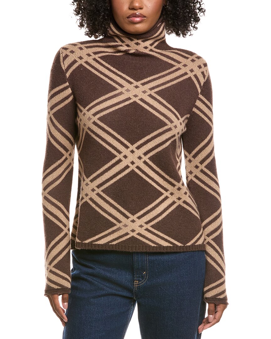 Hannah Rose Plaid Funnel Neck Wool & Cashmere-blend Sweater In Brown