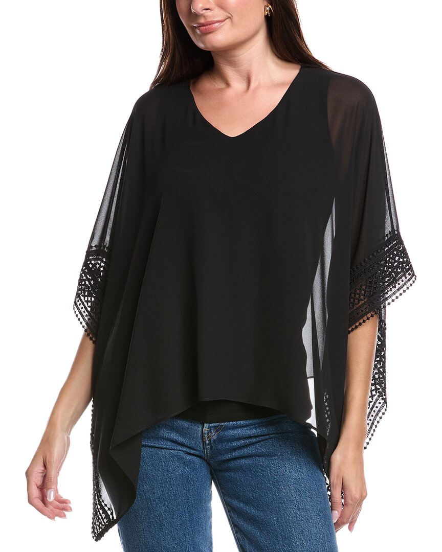 Joseph Ribkoff Lace Trim Poncho Top In Black