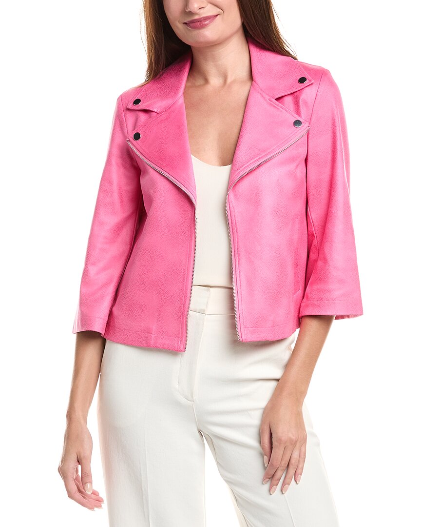Joseph Ribkoff Foiled Faux Suede Swing Jacket In Bubble Gum In Pink