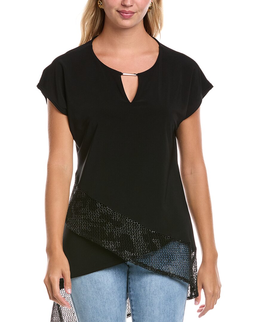 Joseph Ribkoff Mesh Hem Top In Black