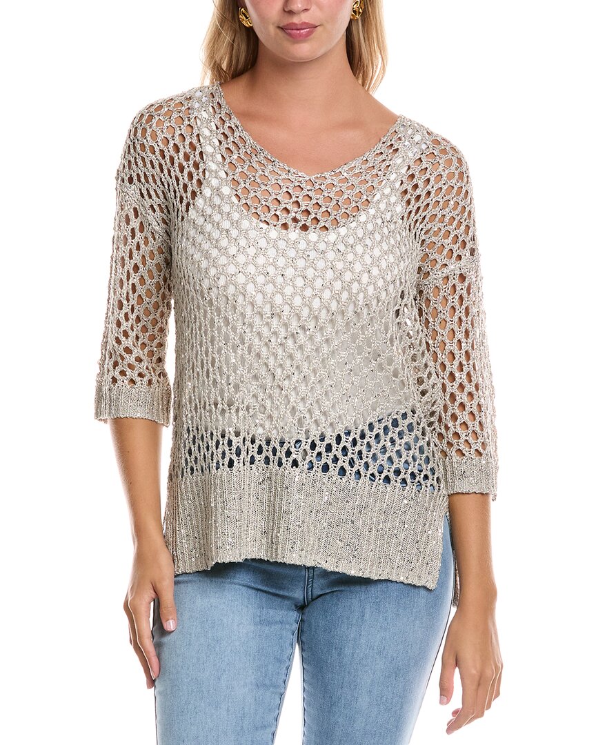 Joseph Ribkoff Open Stitch Sweater With Sequins In Champange In Brown