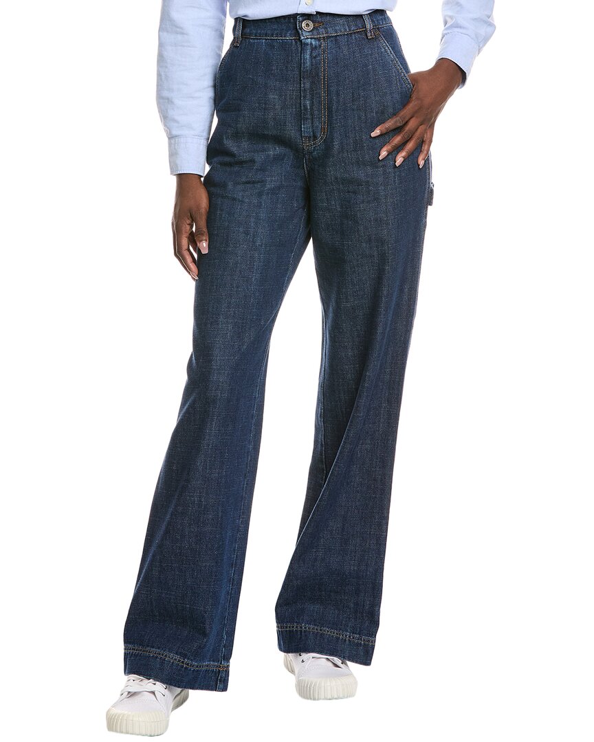 Weekend Max Mara Davina Navy Dark Clean Wide Leg Jean In Blue