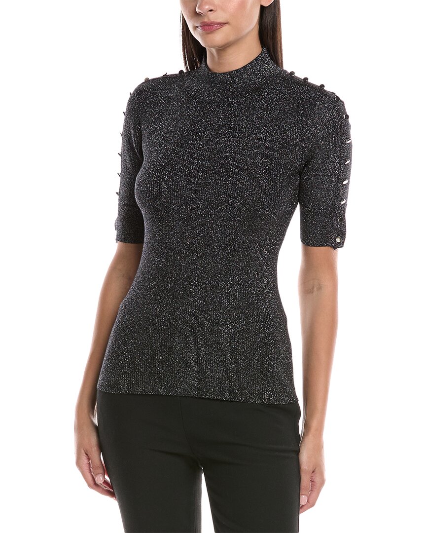Elie Tahari The Samantha Metallic Mock-neck Sweater In Black