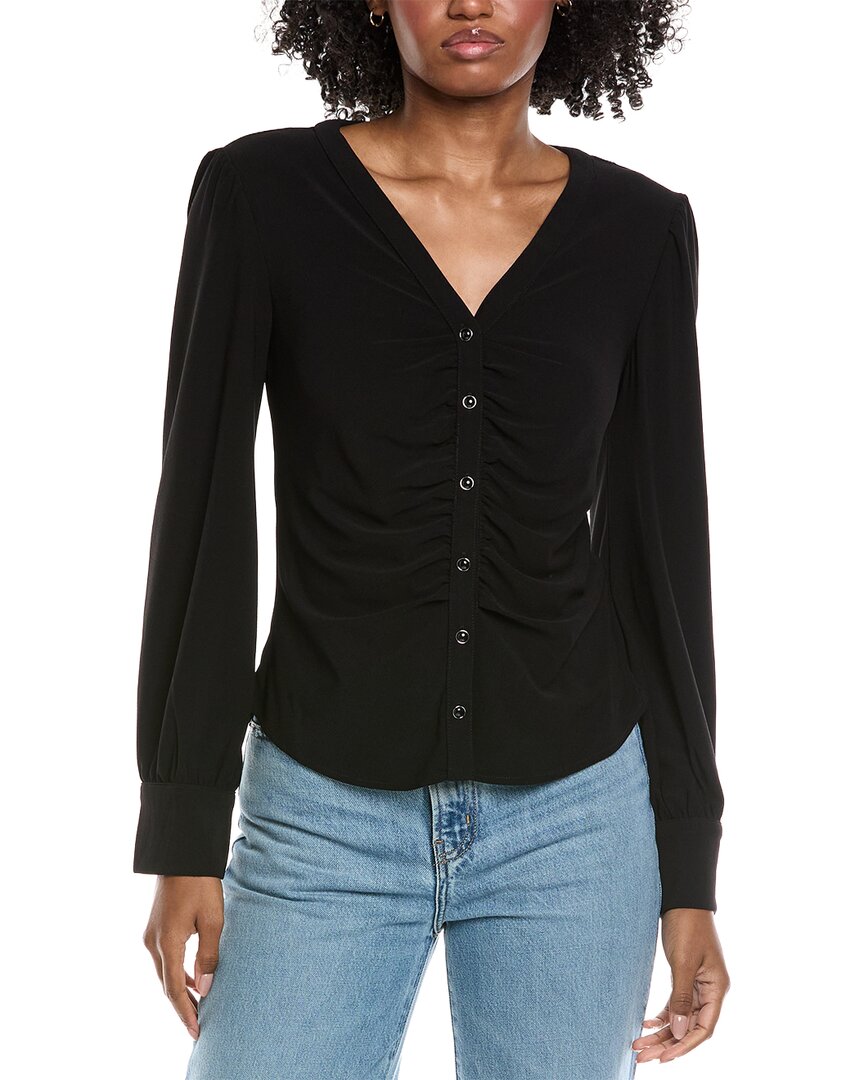 Cece V-neck Button Down Shirred Blouse In Black