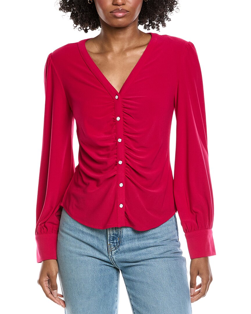 Cece V-neck Button Down Shirred Blouse In Pink