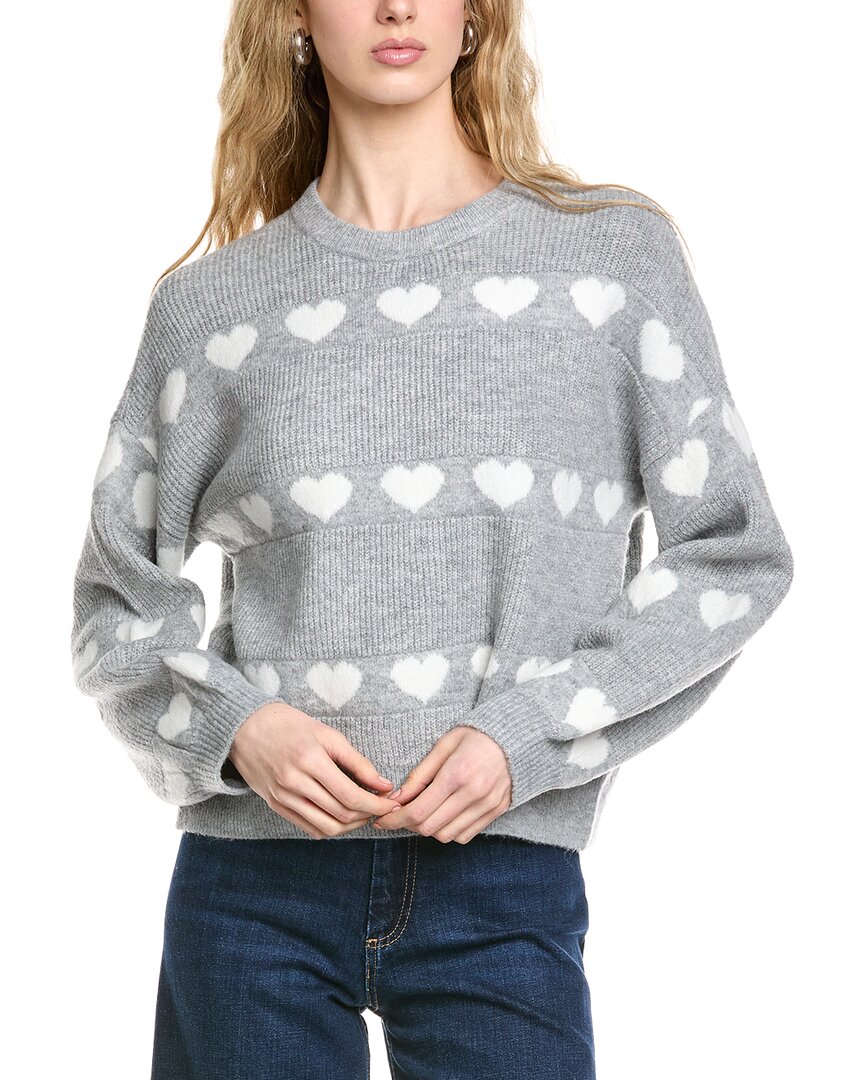 Cece Heart Jacquard Crew Sweater In Grey