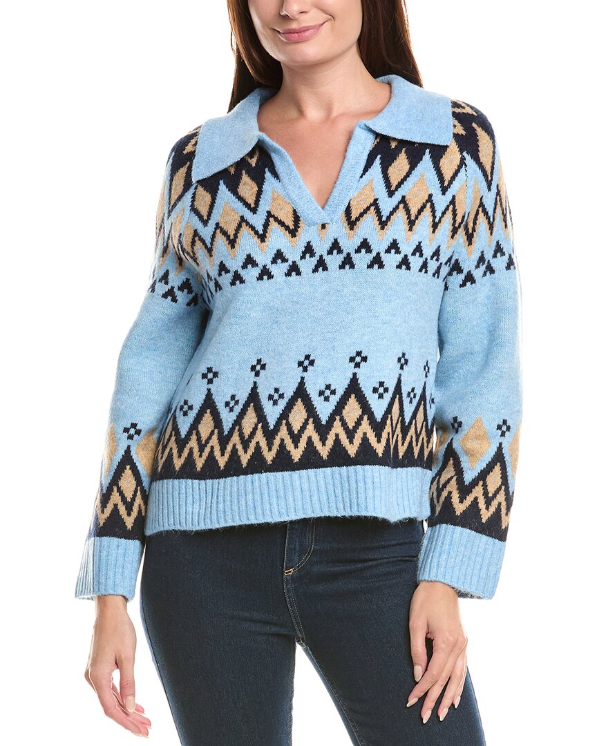 Cece Fair Isle Boxy Collar Sweater In Blue