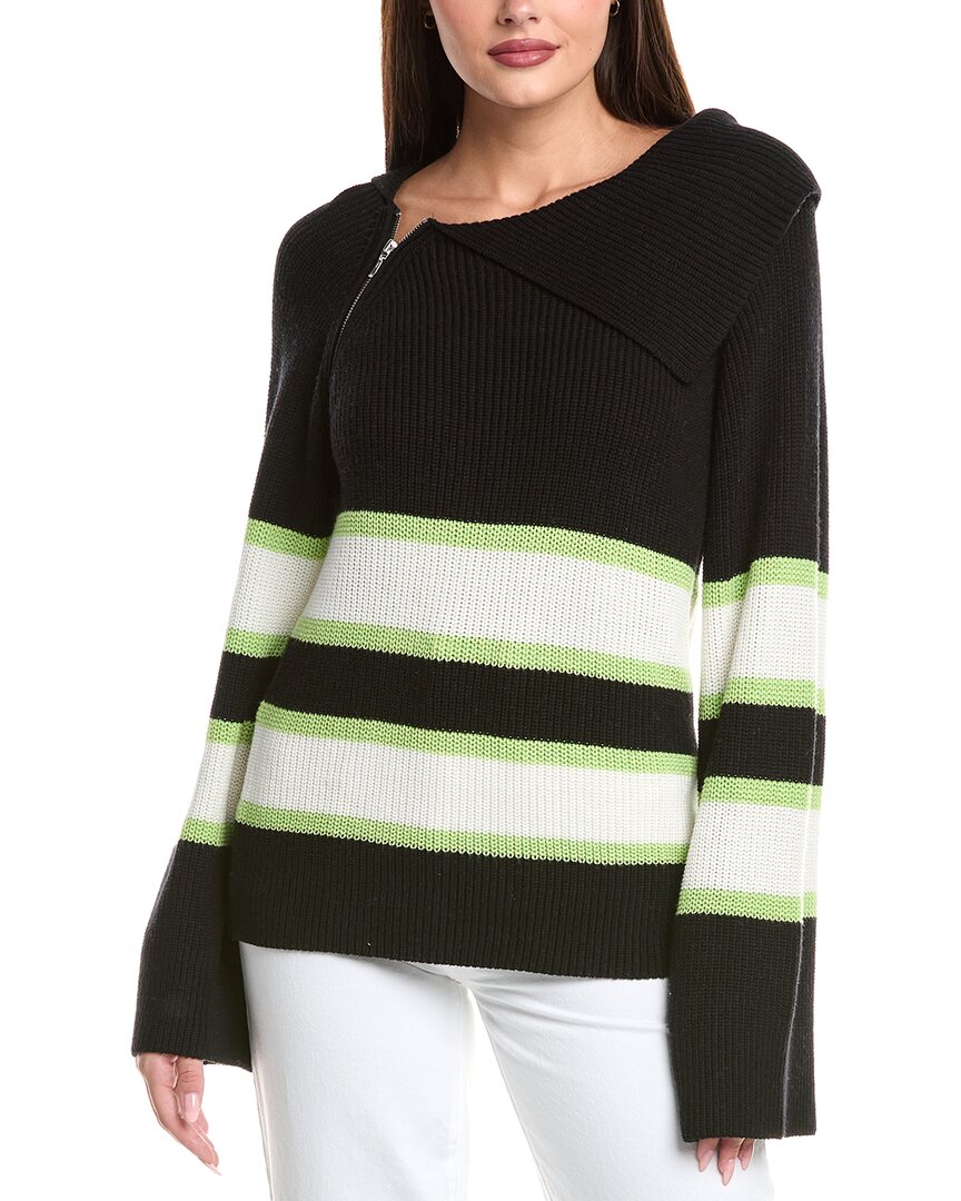 Wispr Stripe Zip Neck Silk-blend Sweater In Black