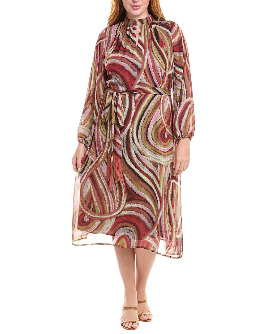 Tahari Asl Print Tie Belt Chiffon Midi Dress In Multi