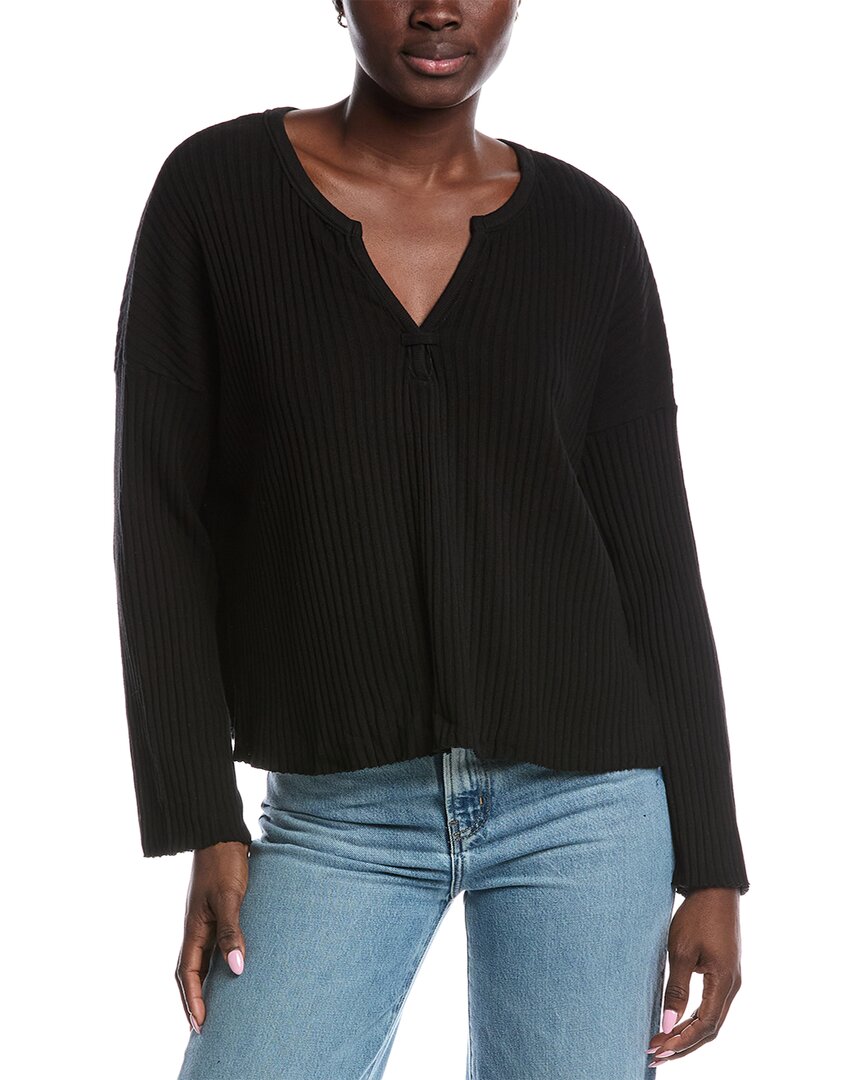 Project Social T Getaway Notch Neck Sweater Rib Pullover In Black