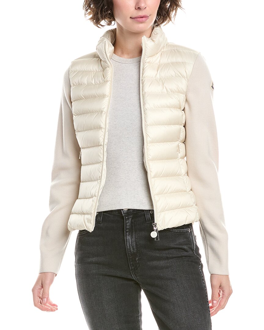 Moncler Ivory Wool Zip-up Padded Cardigan In Neutral