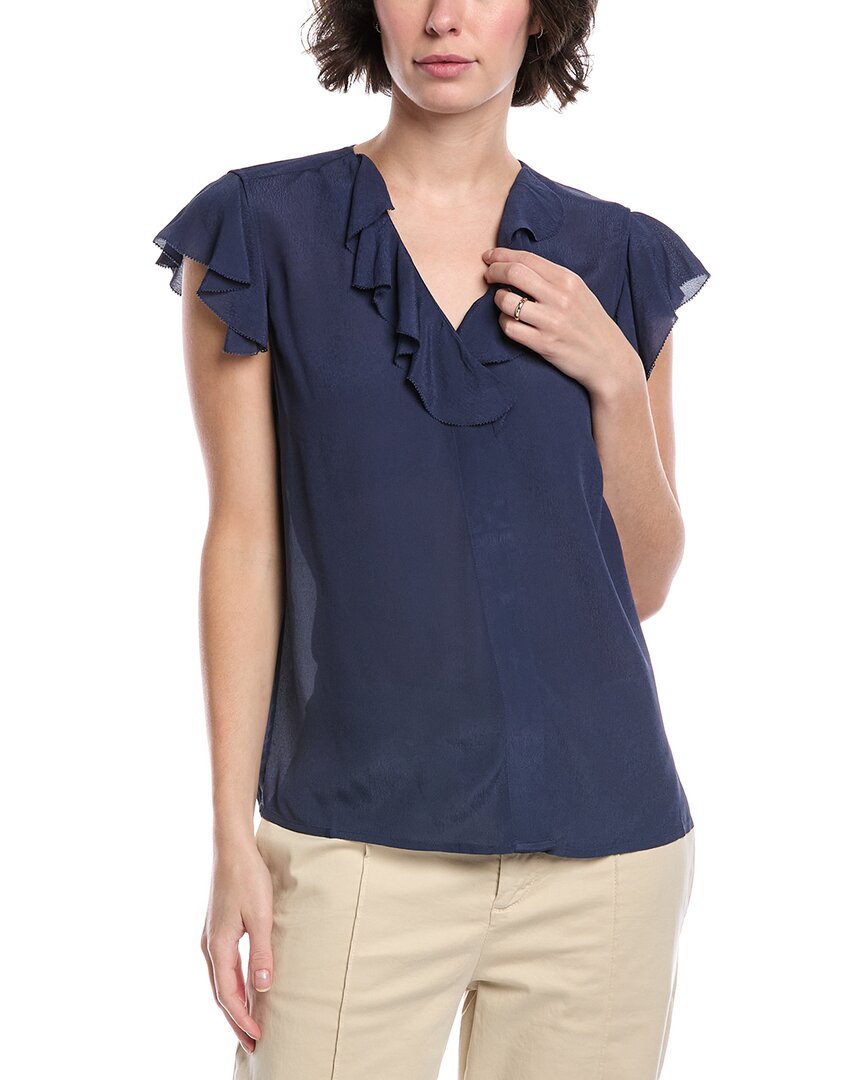Brooks Brothers Flutter Sleeve Blouse In Blue