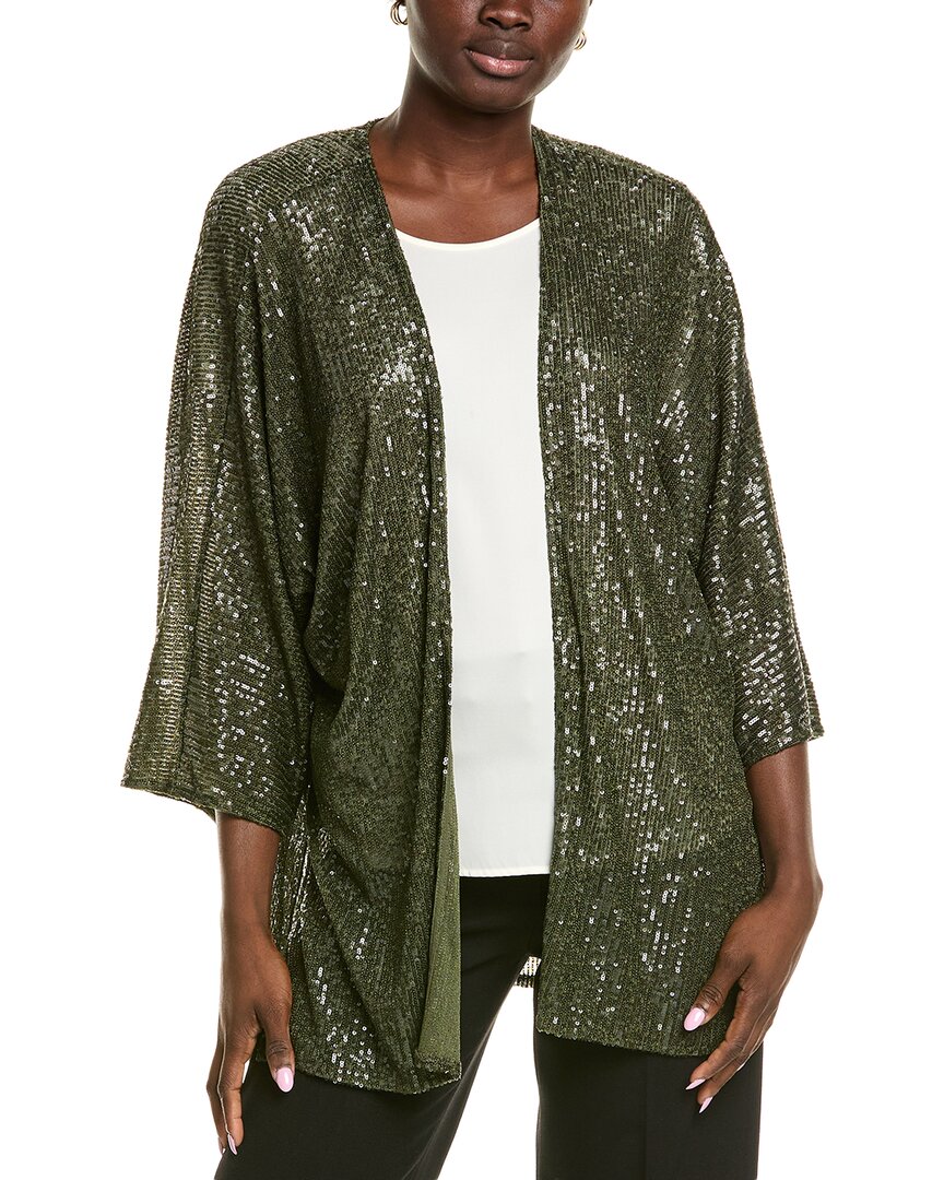 Anne Klein Sequin Draped Open Front Cardigan In Green