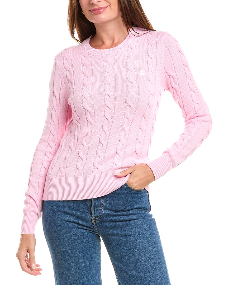 Brooks Brothers Supima Cotton Cable Crewneck Sweater In Pink