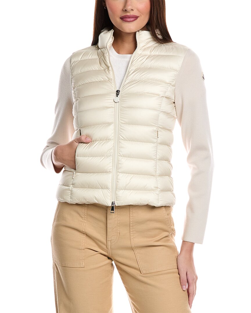 Moncler Turtleneck Cardigan Jacket With Zip Closure In White