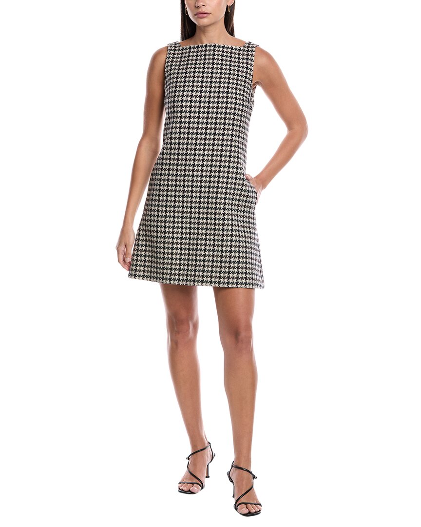 Theory Tweed Square-neck Wool Mini Dress In Black