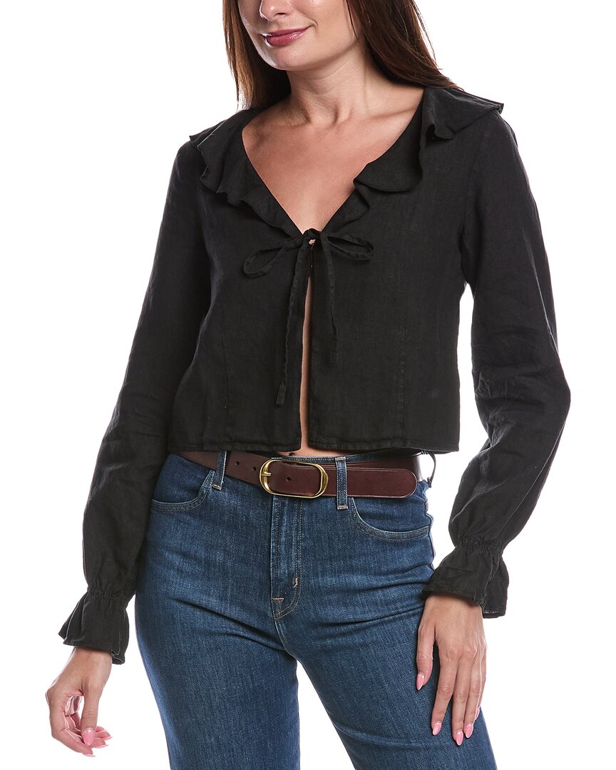 Nation Ltd Camila Ruffle Tie Front Linen Top In Black