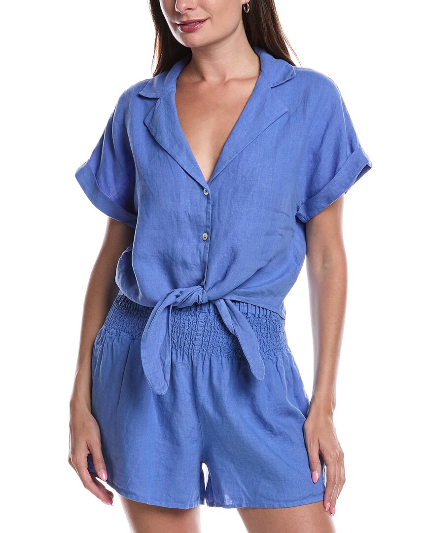 Nation Ltd Sol Tie-front Linen Shirt In Blue