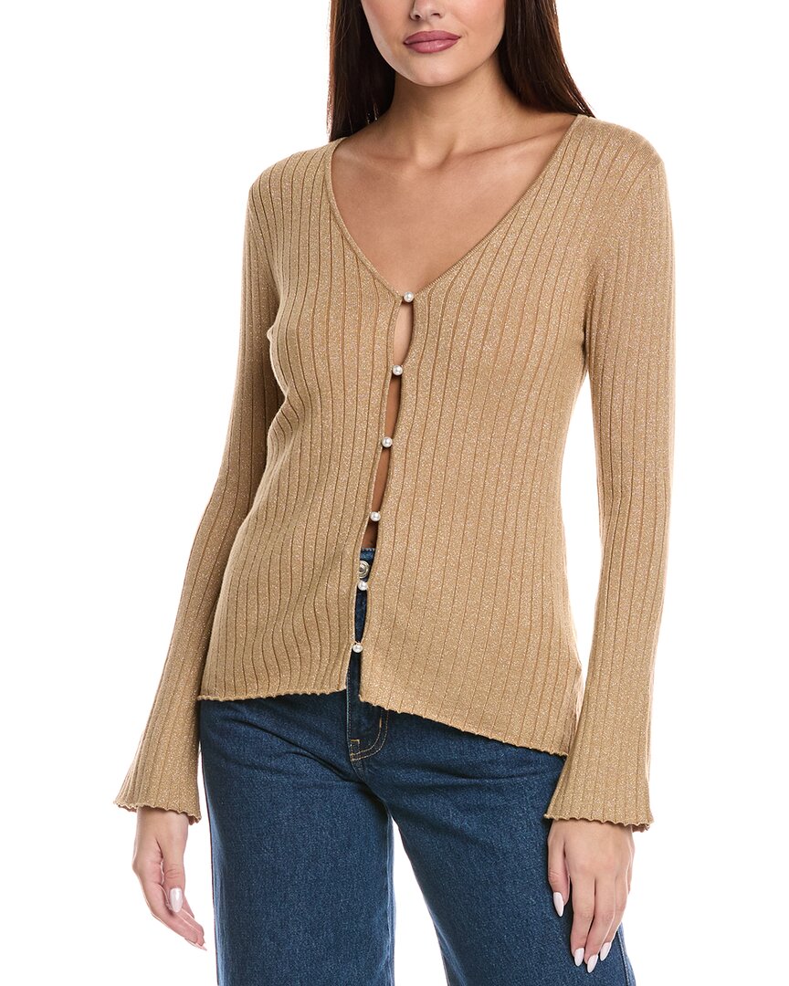 Majestic Filatures Metallic Rib Cardigan In Gold