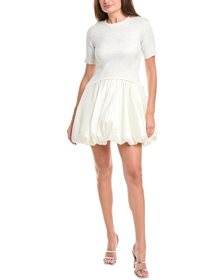 Simkhai Kenny Ribbed-knit And Pleated Taffeta Mini Dress In White