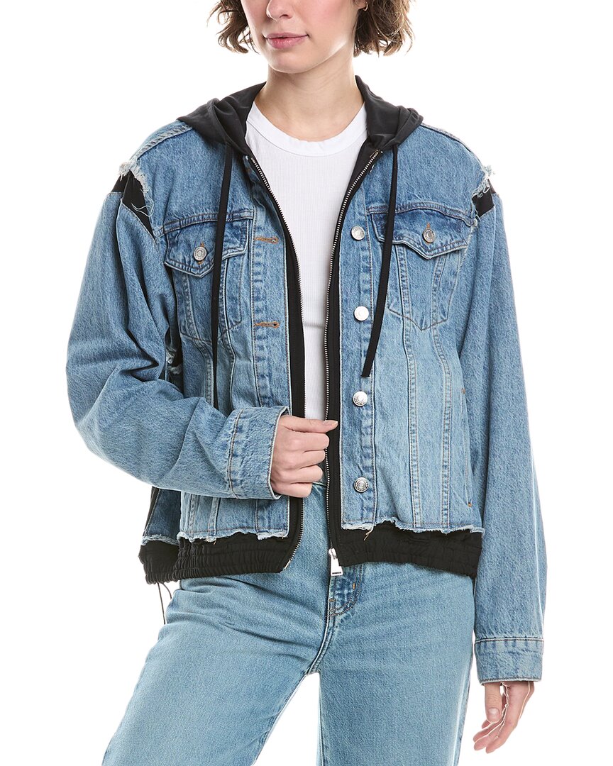 Simkhai Womens Malibu Multi Austin Panelled Hooded Denim Jacket In Blue