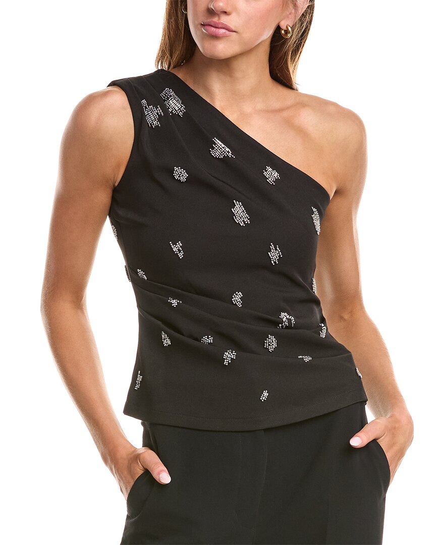 Avantlook Beaded One-shoulder Top In Black