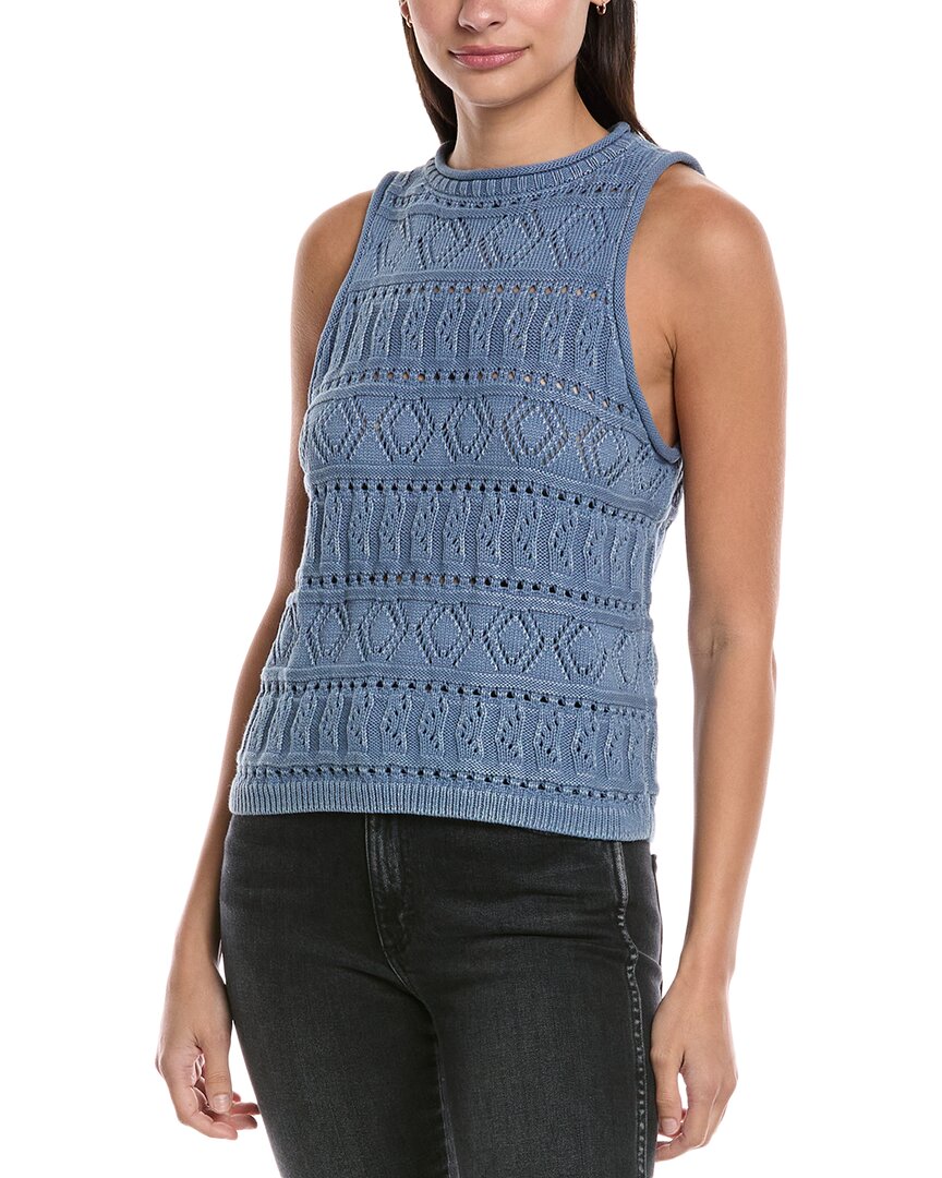 Nation Ltd Lina Pointelle Top In Faded Denim In Blue
